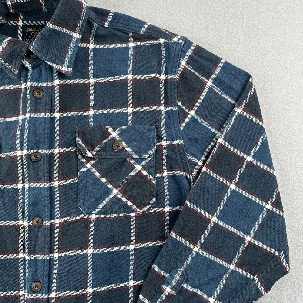Jachs Heritage Flannel Shirt Mens M Plaid Blue Red White 100% Cotton Heavyweight